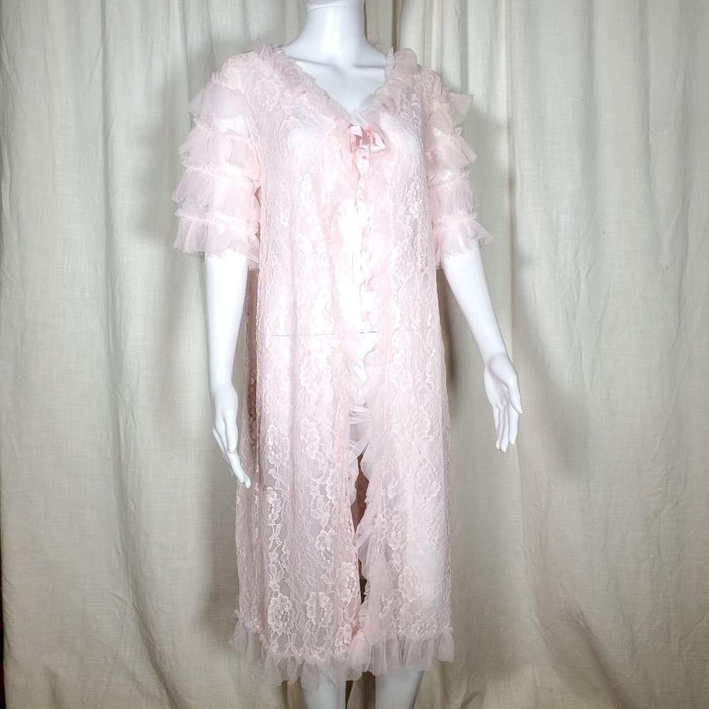 vintage floral pink blush lace ruffle night gown r